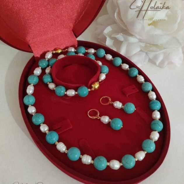 طقم الأناقة الثنائيةpearl- Turquoise