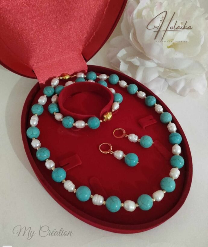 طقم الأناقة الثنائيةpearl- Turquoise