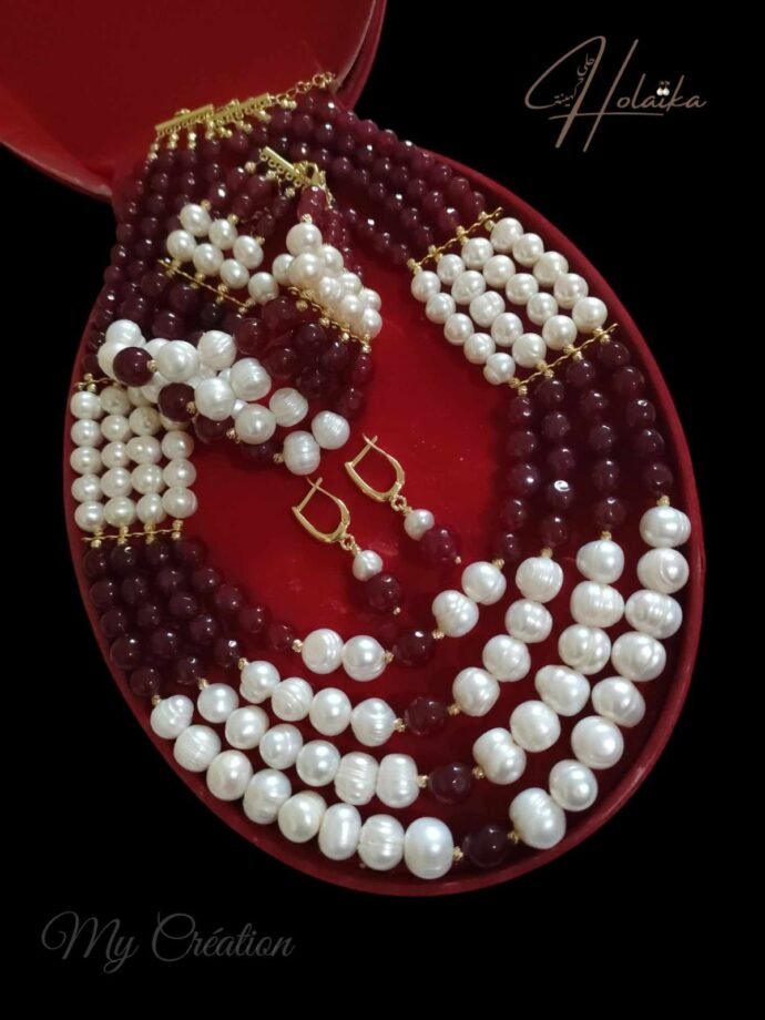 ✨❤️‍🔥طقم عناق اللؤلؤ والعقيق❤️‍🔥✨